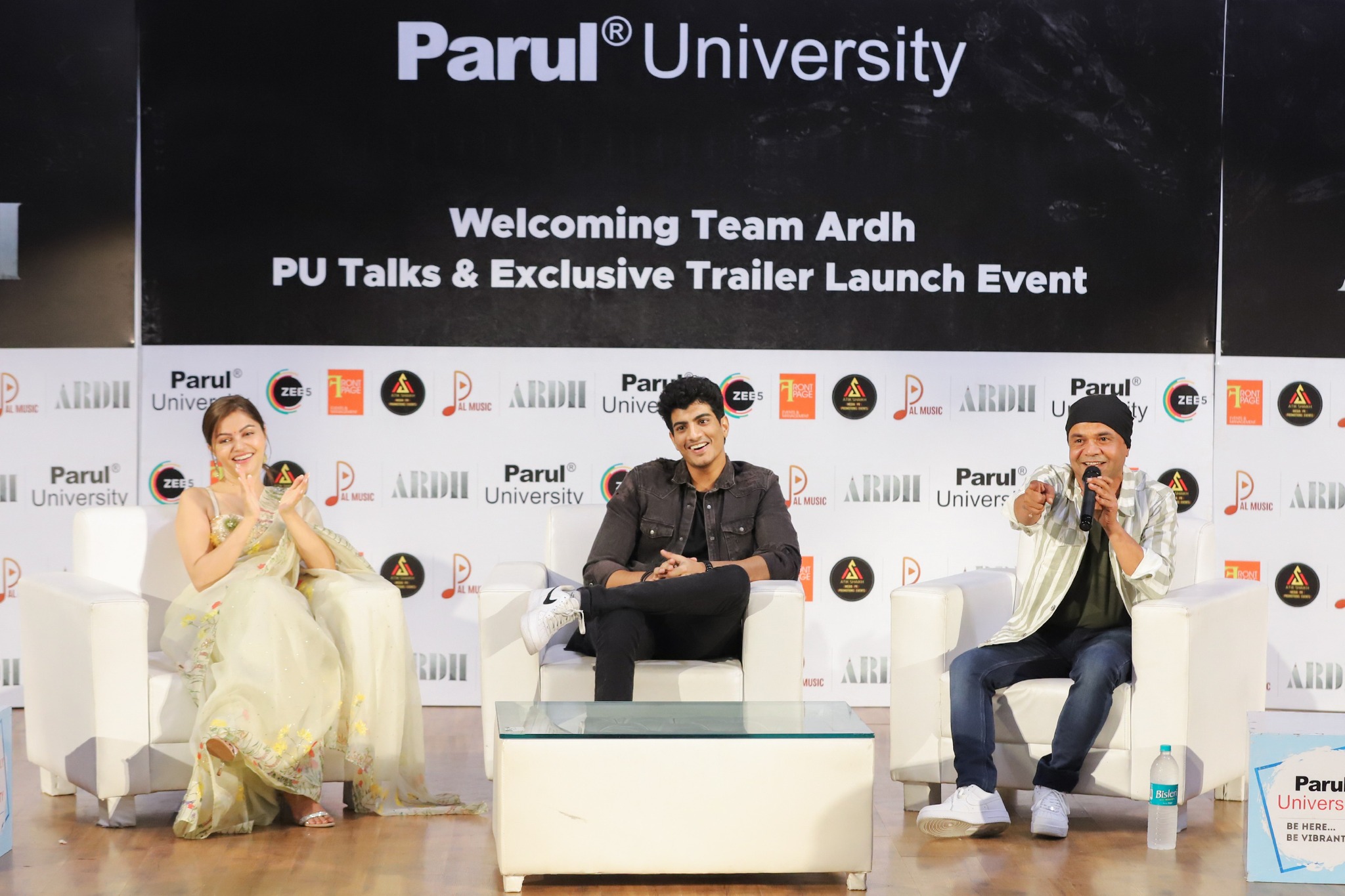 Rajpal Yadav, Rubina Dilaik and Palash Muchhal visit Vadodara city’s PU for exclusive trailer launch of ‘Ardh’