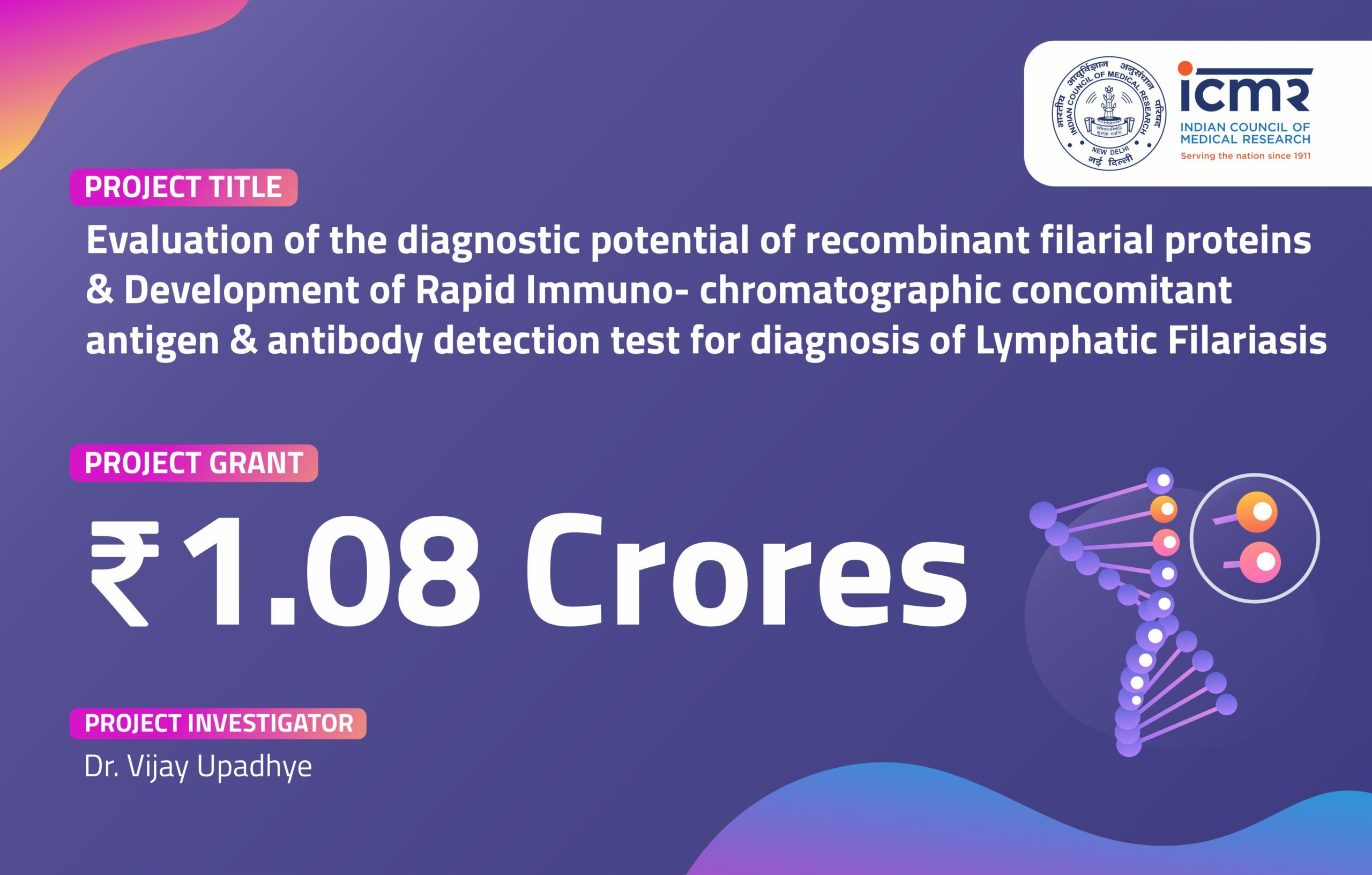 Evaluation of the diagnostic potential of recombinant filarial proteins & Development of Rapid Immuno- chromatographic concomitant antigen and antibody detection test for diagnosis of Lymphatic Filariasis