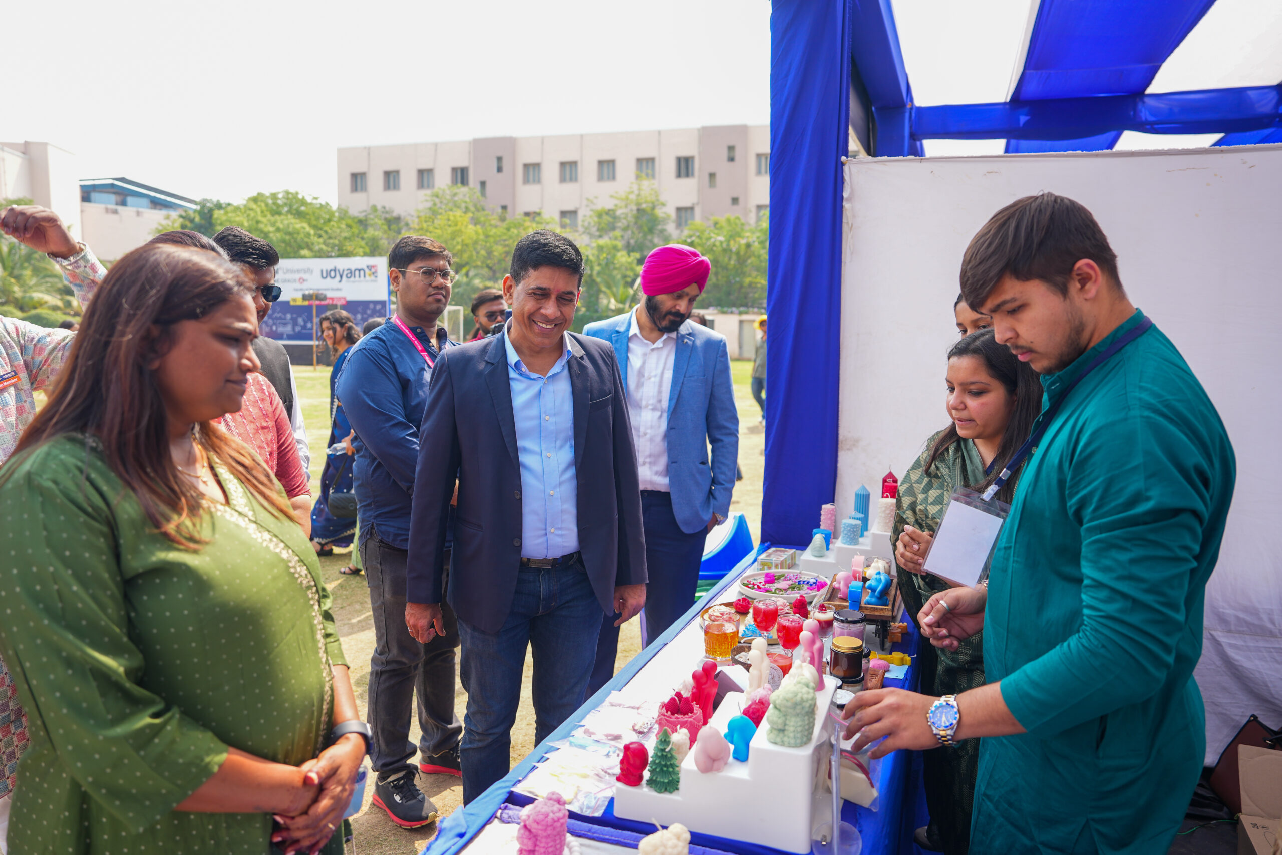 Student stall marketplace at Udyam Fest 2026 BBA Ground, Parul University